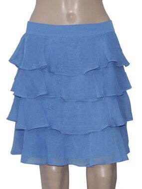 Nikkie Embroidered Tiered Ruffle Purple High Waist Casual Mini Skirt L 42